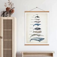 1ชิ้น Vintage สีเทา Bowhead Blue Whale Scroll โปสเตอร์ภาพวาดผ้าใบ Wall Art ภาพแม่เหล็กไม้สักกรอบไม้-ตกแต่งห้องนั่งเล่น