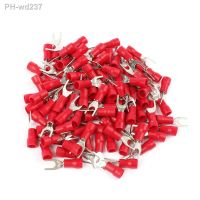 100PCS SV1.25-4 Red Furcate Fork Spade 22 16AWG Wire Crimp pressed terminals Cable Wire Connector