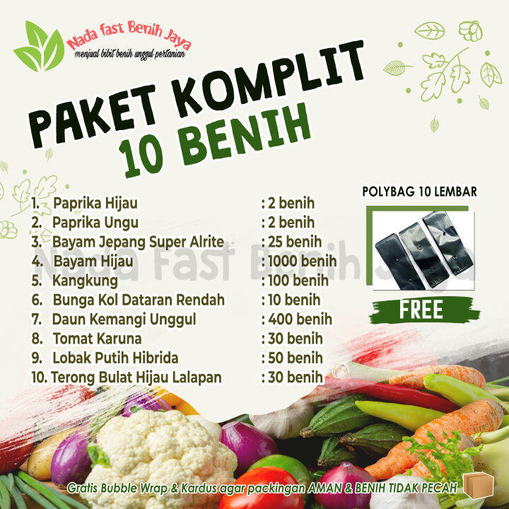 Bibit Sayuran Super Paket Komplit 10 Macam Benih Bonus Polybag / Benih ...