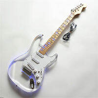 Single Wave 6 Strings Electric Guitar,Acrylic Body Maple Fingerboard With Blue Led Light Chrome Hardware BJ416