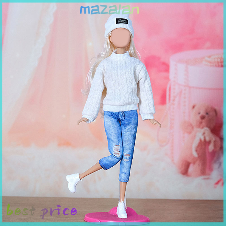 mazalan-ชุดเสื้อผ้าตุ๊กตา30ซม-1ชุดชุดเดรสสไตล์เกาหลีอุปกรณ์เสริมหมวกสเวตเตอร์ชุดสูทกางเกงยีนส์สำหรับเด็กผู้หญิง