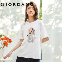 GIORDANO Women Qixi Series T-Shirts Art Birds Print Summer Tee Short Sleeve Crewneck Fashion Casual Cotton Tshirts 99393200