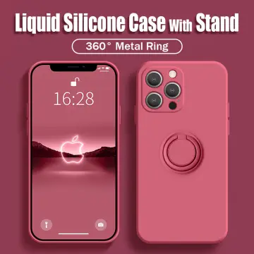 Luxury Plating Silicone Case For iPhone 13/ 12/ 11/ Pro/ Pro Max/ Mini,  Metal Ring Holder Stand Soft Phone Cover