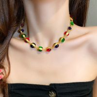 [COD] oval bead necklace Korean version Dongdaemun retro clavicle chain net red design fashion female