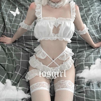 Women y Lingerie Suit Cosplay Costume Hollow Chiffon Ruffled y Pajamas Perspective Lace Sleepwear