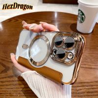 HEXDRAGON แม่เหล็กไฟฟ้าในตัว,เคสไอโฟนโทรศัพท์โปร่งใสช่องเสียบบัตรแบบเปิดปิดหนังนิ่มสำหรับ Apple IPhone 14 Pro Max 14 12 Promax 13 Pro Max 12 Promax 11 Promax 12 Pro 11 14 Plus เคสฝาหลังกันกระแทกพร้อมตัวป้องกันฟิล์มเลนส์