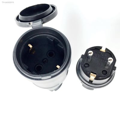 ◎ EU Rubber Waterproof Socket Plug Electrial Grounded European Connector With Cover IP44 For DIY Power Cable Cord 16A 250V