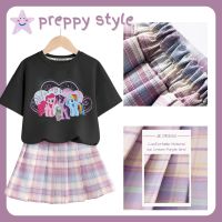 Girls Jk Suit Sets Leisure Cartoon My Little Pony Princess Style T-shirt JK Plaid Skirt Cotton 2pcs Baby Clothes