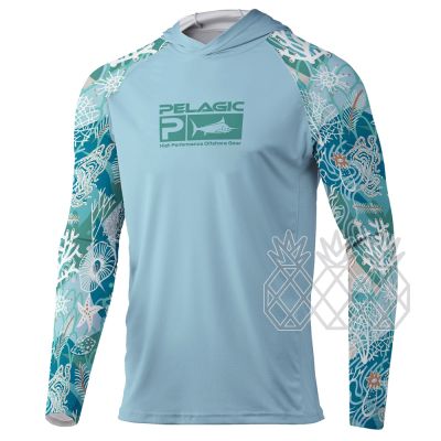 【YF】 Pelagic Mens Hooded Fishing Shirt Long Sleeve Sun Protection T-shirts Breathable Performance Clothing Camisa De Pesca