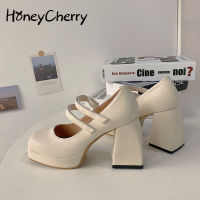 high-heeled shoes spring new Korean version of wild thick-heeled square toe French r Mary Jane shoes trend