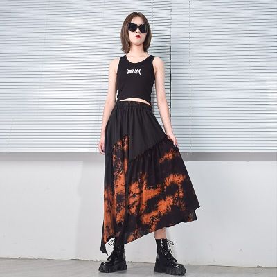 XITAO Skirt Asymmetrical  Women Tie Dye Print Skirt