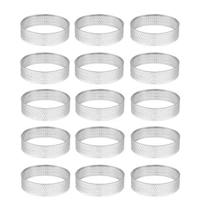 15Piece Tart Ring Heat-Resistant Perforated Cake Mousse Ring Round Ring Baking Doughnut Tools Stainless Steel