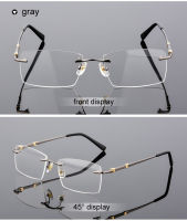 QianJing Rimless Gray Mens Glasses Frame Spectacles for Man Prescription Optical Lens Frameless Eyeglass can Mount Lens You Need