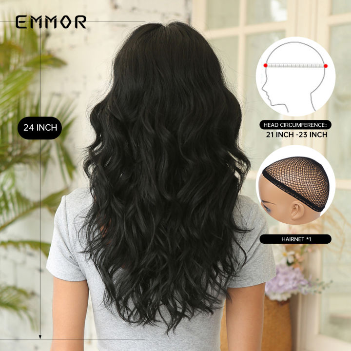 emmor-black-long-wave-wigs-with-bangs-for-women-วิกผมสังเคราะห์คุณภาพสูงคอสเพลย์ปาร์ตี้ผมสังเคราะห์ทนความร้อนธรรมชาติ