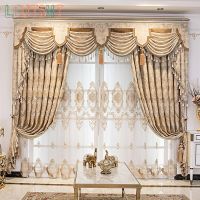 European-style Curtains for Living Dining Room Bedroom High-end Embroidered Light Luxury Chenille Villa valance Customization