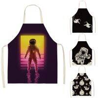 1 Pcs Astronaut Pattern Kitchen Sleeveless Aprons Cotton Linen Bibs 66x47cm Household Cleaning Pinafore Home Cooking