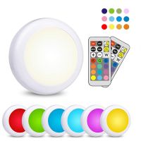 LED Cabinet Light RGB Puck Lamp Remote Control Battery Powered Dimmable Kitchen Under Cabinet Closet Light Nightlight Multicolor Ceiling Lights