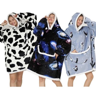 Starry Sky Cows Hooded Sweaters for Baby Kids Family Big Warm Blanket Hoodies for Children Women Pajama Loose Outwear