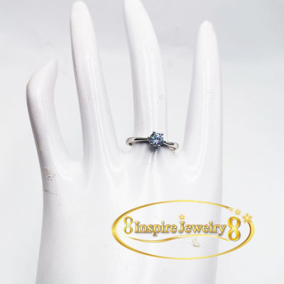 Inspire Jewelry ,แหวนฝังเพชรสวิสชูเม็ดเดี่ยวใหญ่ งานจิวเวลลี่   ตัวเรือนสีเงิน เคลือบอีโคดเพื่อความเงางาม คงทน