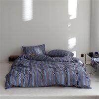 Svetanya Nordic Grey Blue Lines Stripes Duvet Cover Set Cotton Queen King Size Bedding Set Bedlinens Fitted Sheet Pillow Cases