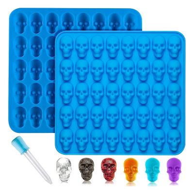 2Pcs Gummy Skull Candy Molds Silicone,Chocolate Gummy Molds with 1 Droppers Nonstick Food Grade Silicone for Candy