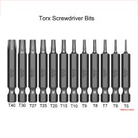 12ชิ้นความยาว50มม. ไขควงไขควง Torx สำหรับสว่านไฟฟ้า6.35มม. เส้นผ่าศูนย์กลางก้านแม่เหล็ก S2ชิ้นส่วนเครื่องมือเหล็ก