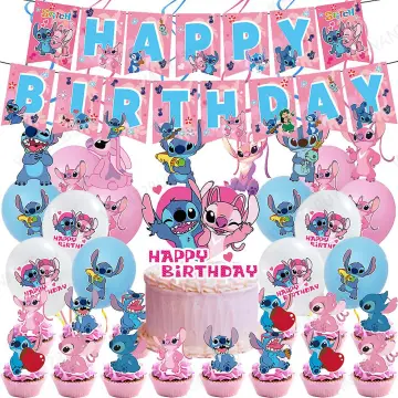 Lilo Stitch Themed Cartoon Latex Balloons Kit, Happy Birthday Party  Decorations For Kids Banner Cake Toppers Kit
