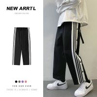 COD SDFERTREWWE 【4 Color】Couple Striped Loose Straight Casual Pants Buttons Design All-Match Ins Korean Style Street Hip Hop Fashion Trend Slacks breasted trousers seluar wanita lelaki