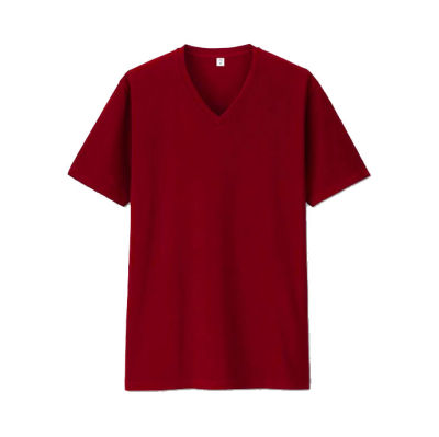 Tatchaya เสื้อยืด คอตตอน สีพื้น คอวี แขนสั้น Scarlet (สีแดงเลือดนก) Cotton 100%