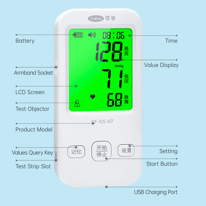 cofoe-เครื่องวัดความดันโลหิตและระดับน้ำตาลในเลือด2-in-1แบบชาร์จได้เครื่องวัดความดันต้นแขนอัตโนมัติอัตราการเต้นของหัวใจเครื่องตรวจน้ำตาลในเลือดในครัวเรือนความดันโลหิตน้ำตาลในเลือด-all-in-one-การวัดที่แ