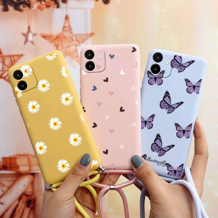 สำหรับ-xiaomi-redmi-a1เคสโทรศัพท์1ชิ้นนิ่มลายดอกไม้ซิลิโคน-tpu-ด้านหลังเคสสำหรับ-redmi-สร้อยคอสายคล้องคอขนาด6-52นิ้ว1-redmia1-carterfa