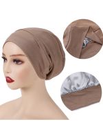 【YF】 Satin Lined Hijab Cap Bonnet Hair Double Layer Sleep Night Head Cover Muslim Fashion Jersey Wear