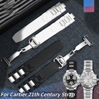 สำหรับ Cartier สายโซ่นาฬิกาแบบยกปากในศตวรรษที่21Th Tali Jam Tangan Silikon ขนาด20*10มม. สีดำและสีขาวกันน้ำ