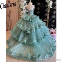 ✽ AEOZAD Vestido de baile com apliques frisados vestidos Quinceanera lantejoulas doces 16 15 anos 2023