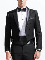 ใหม่ผู้ชายชุด Smolking Noivo Terno Slim Fit Easculino ชุดราตรีชุดสำหรับชาย (เสื้อ + กางเกง) double-Breasted Black Mens Tuxedo SuI