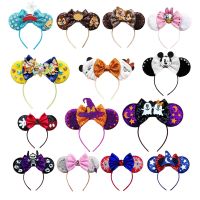 【YF】 2022 Mouse Ears Headbands Halloween Bows Sequins Adult Kids Hairband Women Vampire Party Girls Hair Accessories