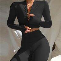 Two Piece Yoga Gym Set Women Tracksuit Sportswear 2022 Zipper Top Suit for Fitness Workout Clothes for Women Sport Outfit Khaki Protective Gear