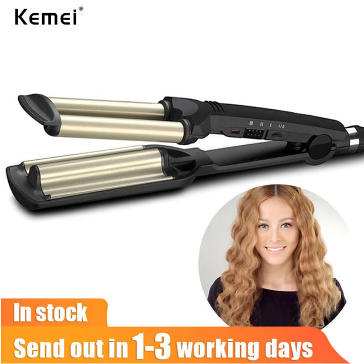 Kemei Professional Wave Hair Styler 3 Barrels Big Wave Curling Iron Hair  Curlers Crimping Iron Fluffy Waver Salon Styling Tools（Horsetail clip And Hair  Curlers） | Lazada