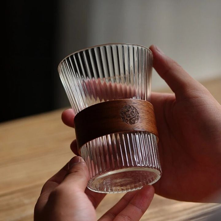 แก้วกาแฟปลอกหุ้มถ้วยวอลนัทถ้วยกาแฟแก้วสไตล์ญี่ปุ่น350มล-แก้วกาแฟ-sloki-kaca-แก้วแก้วเบียร์