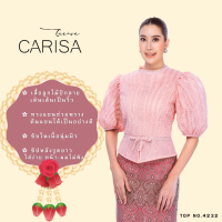 เสื้อลูกไม้ปักเดินเส้นเป็นริ้ว Carisa ลวดลายสวย แขนบอลลูน 3 ส่วน ช่วยพรางต้นแขน ซิปซ่อนด้านหลัง แต่งกระดุมตลอดแนว [4232]