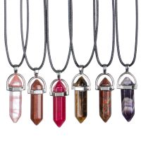 45cm Natural Crystal Stone Hexagonalcolumn Pendant Necklace Leather Cord Fit For DIY Jewelry Accessories Men And Women Amulet