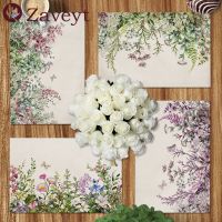 【LZ】◑☁  Watercolor Flowering Bushes Placemat Linen Dining Floral Botanical Herbal Table Mats Coaster Pad Bowl Coffee Cup Mat 42x32CM