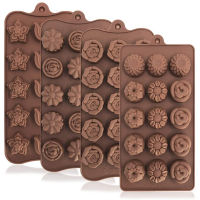 【YY】Rose Flower Heart Chocolate Mold Waffle Alphanumeric Applicable Candy Ice Cube Jelly Handmade Soap Cake Decoration Baking Mold