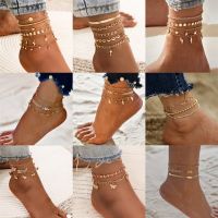 【CW】¤☃﹉  Bohemia Gold Color Chain Ankle Leg Foot Jewelry Boho Beads Anklet Set Accessories