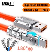 GEGATAN kabel silikon cair ponsel kabel silikon cair pengisi daya tipe-c Game cepat berputar 120W 6A 180 ° untuk Xiaomi IPhone 1m