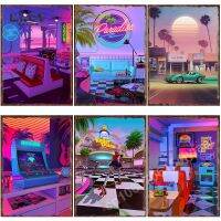 Neon Synthwave ป้ายโลหะตกแต่งโปสเตอร์สำหรับห้องนอนหน้าแรกคลับป้ายดีบุกตกแต่ง Plaques ภาพวาดผนัง Aesthetical ตกแต่ง New