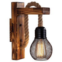 Industrial Retro Wall Lamp E27 American LOFT wood LED Corridor Balcony Light for Indoor Fixtures wooden base