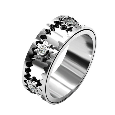 [COD]925 เงินเปลือย CNC แหวนหมุนเกียร์ TikTok แหวนคู่แบบเดียวกันแหวนหมุนกลไก