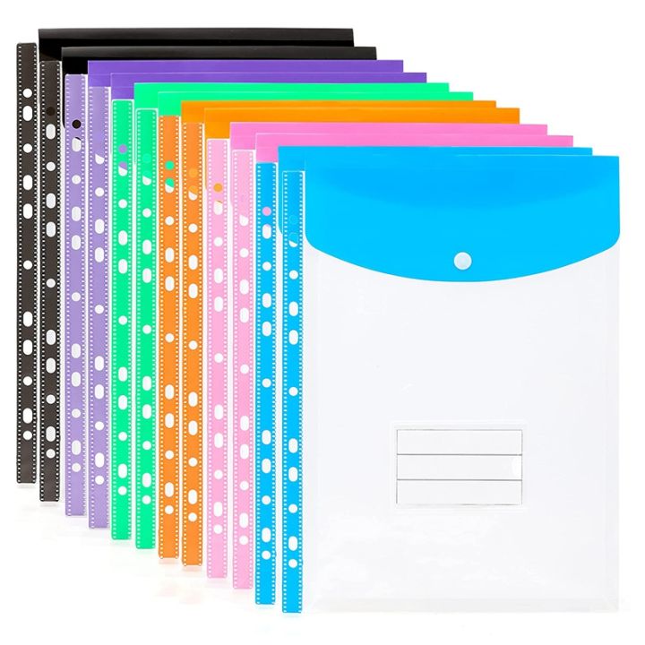 12 Pack A4 Punched Pockets Plastic Wallets - 11 Holes Expandable Binder ...
