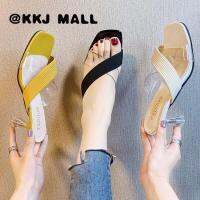 KKJ MALL รองเท้า รองเท้าผู้หญิง รองเท้าแตะร แฟชั่น สินค้ามาใหม่ ธรรมดา หัวเหลี่ยม รองเท้าแตะเปิดส้น ลากครึ่ง